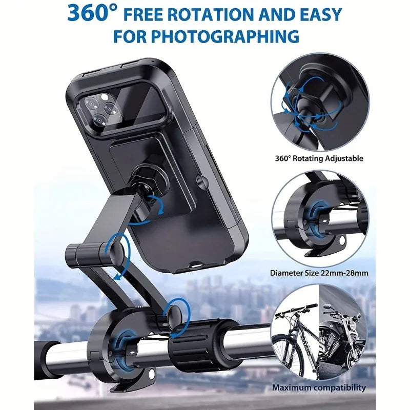 Waterproof Motorcycle Bike Mobile Phone Holder Universal Bicycle GPS 360°Swivel Phone Mount