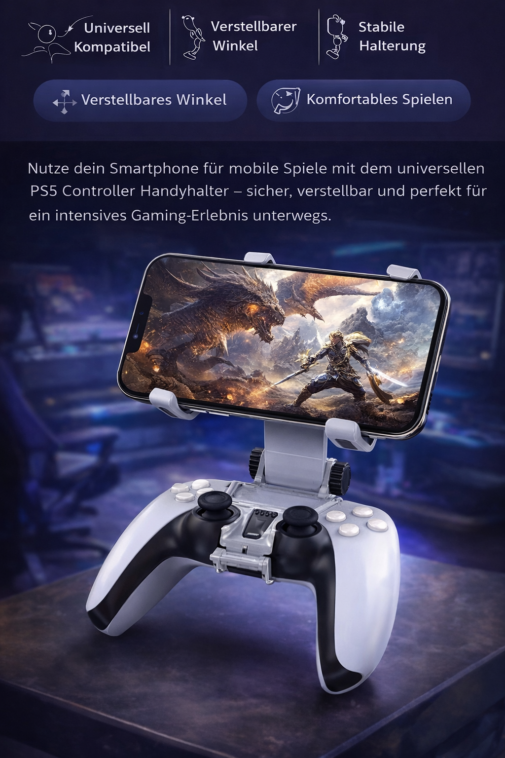 Smartphone-Clip für PS5 Controller – Verstellbare Handyhalterung