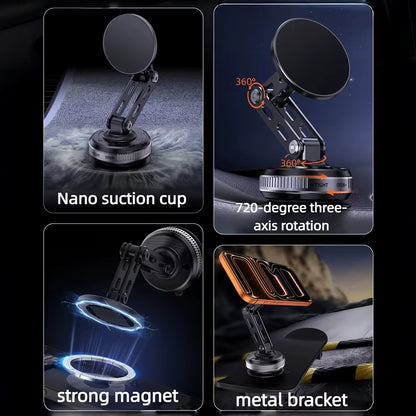 Angle Adjustable Car Phone Mount Metal Magnetic Suction Cup Nano Gel Pad 3-Axis Foldable Holder for Iphone Samsung