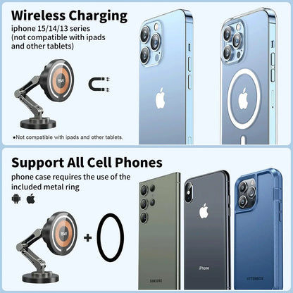 Magnetic Car Phone Holder Wireless Charger Rotation Holder Magsafe Car Phone Stand Fast Charging for Iphone 17 16 15 14 Samsung