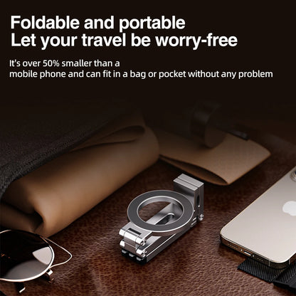Portable Magnetic Phone Holder Aluminum Alloy 360 Rotating Foldable Tripod for Travel/Car,Travel Stand for Plane Train