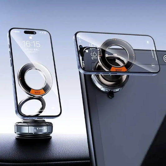 Strong Magnetic Car Phone Holder Foldable Design 90° Adjustable Vacuum Mount for Car/Desk/Bathroom/Universal Use