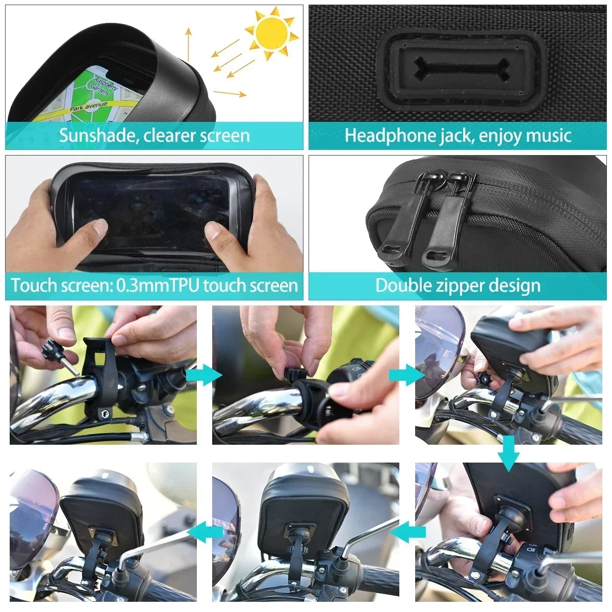 Bicycle Motorcycle GPS Navigation Holder Waterproof Multi-Function Mobile Phone Bracket Card Pack Bike Motorcycle Accessories