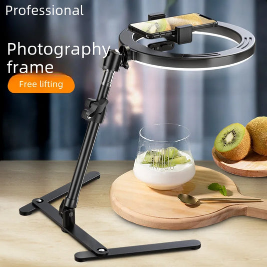 Phone Stand for Live Streaming with 10-Inch LED Fill Light Anchor Selfie Beauty Desktop Photo Overhead Bracket
