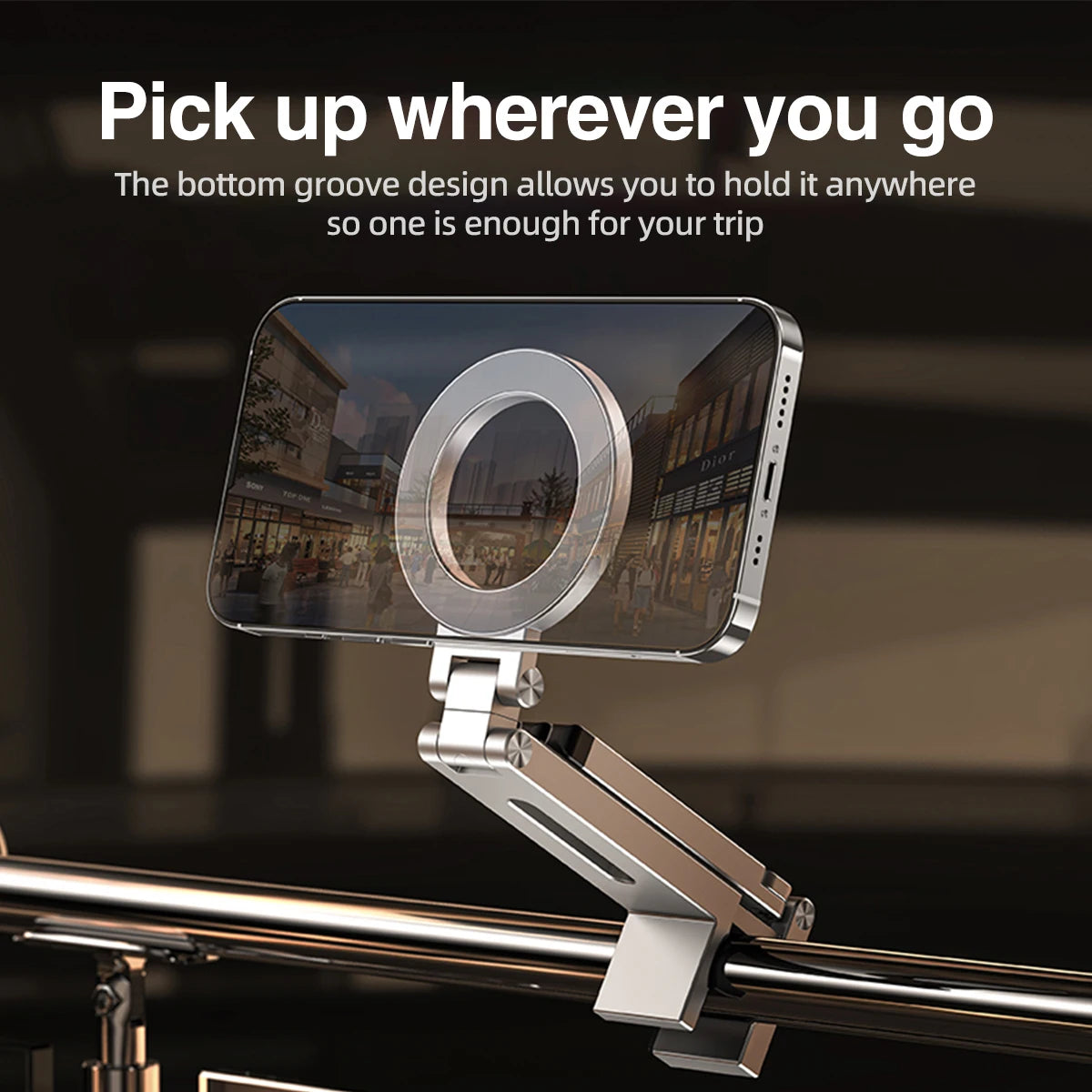 Portable Magnetic Phone Holder Aluminum Alloy 360 Rotating Foldable Tripod for Travel/Car,Travel Stand for Plane Train