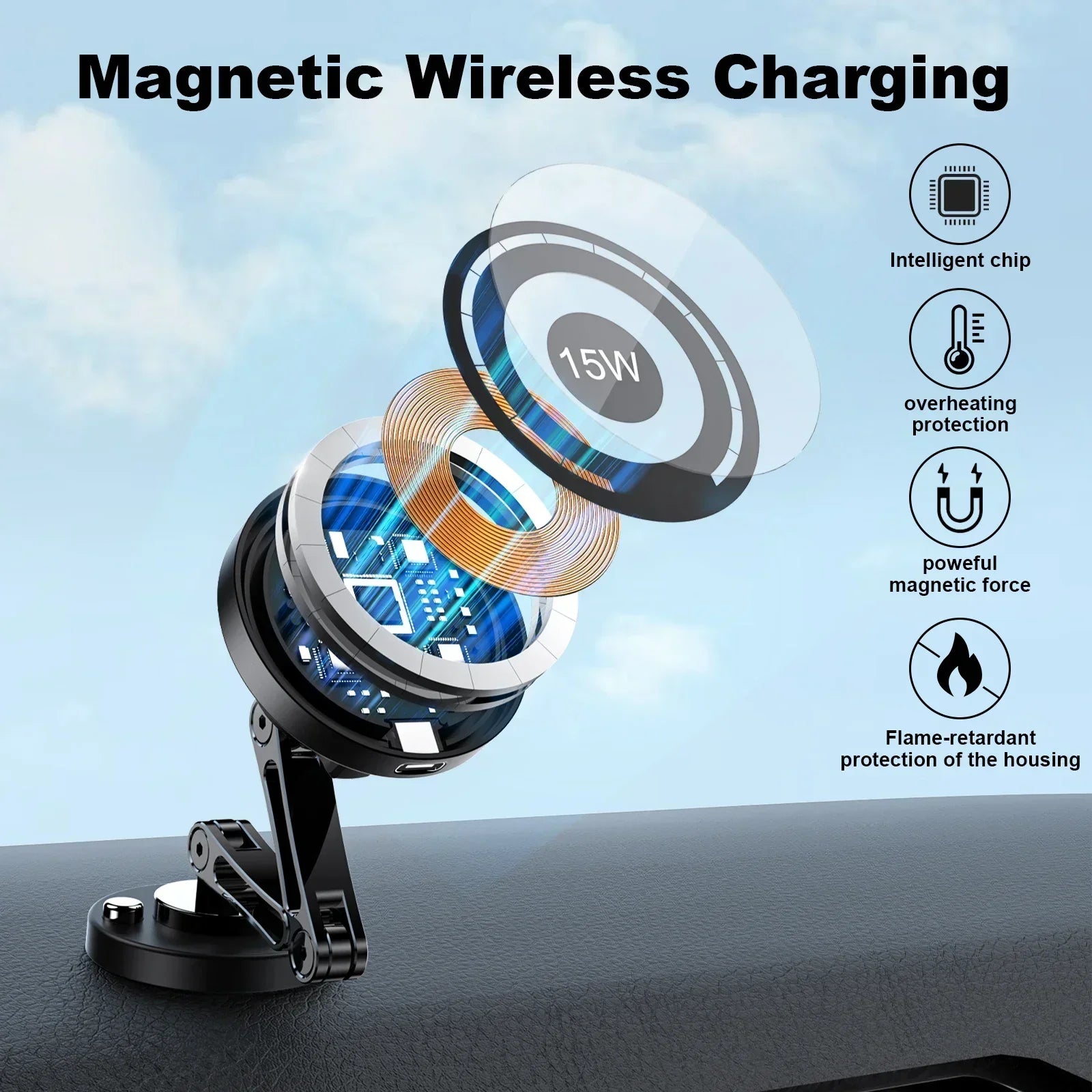 Magnetic Car Phone Holder Wireless Charger Rotation Holder Magsafe Car Phone Stand Fast Charging for Iphone 17 16 15 14 Samsung