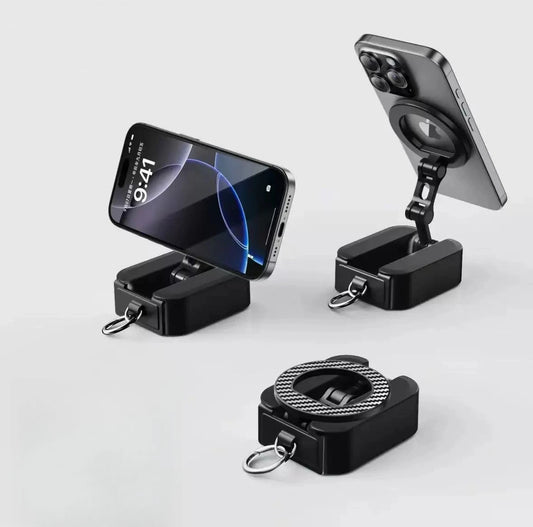 360° Rotating Metal Magnetic Phone Holder - Portable Folding Desktop Stand for Travel and Transportation