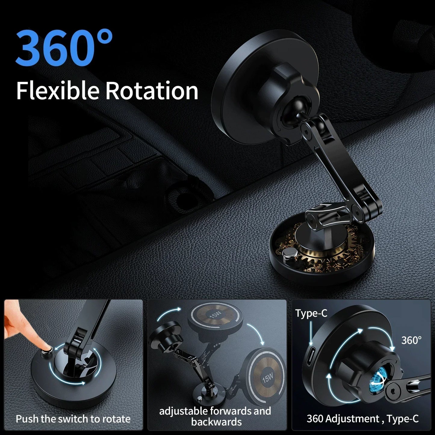 Magnetic Car Phone Holder Wireless Charger Rotation Holder Magsafe Car Phone Stand Fast Charging for Iphone 17 16 15 14 Samsung