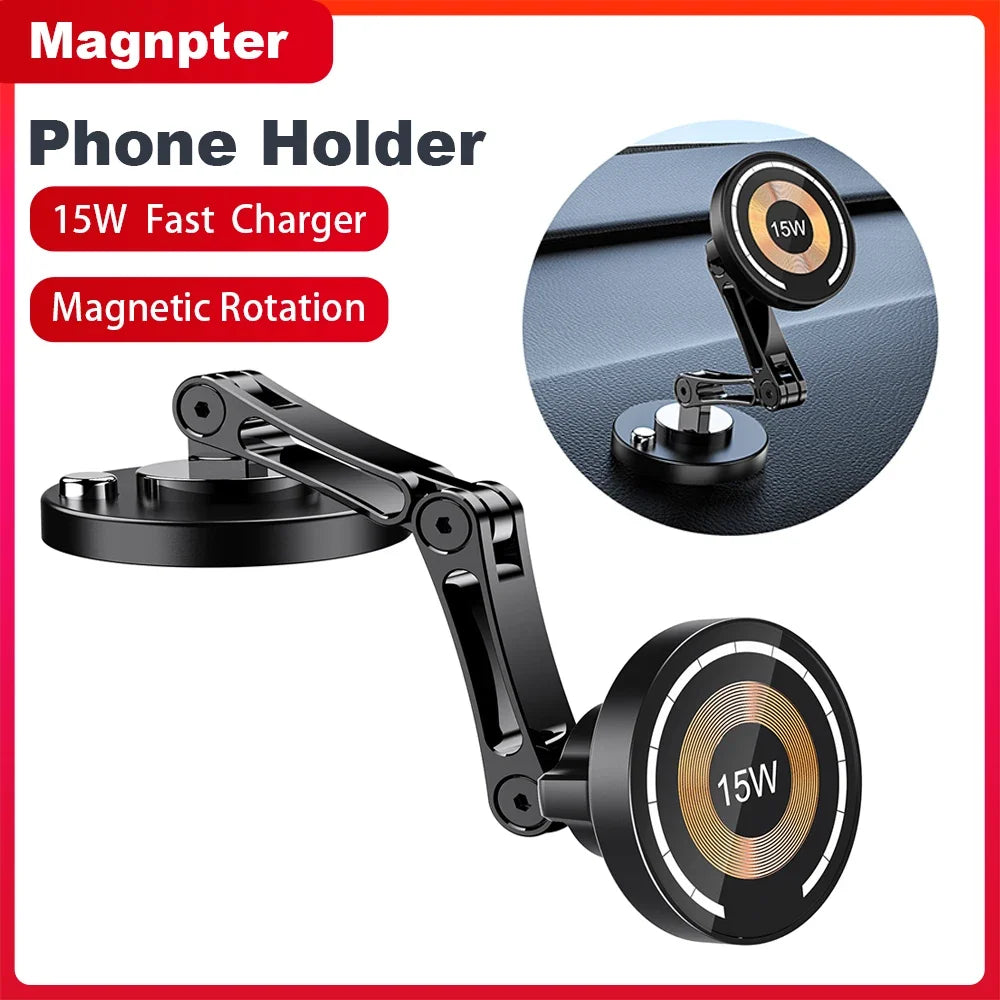 Magnetic Car Phone Holder Wireless Charger Rotation Holder Magsafe Car Phone Stand Fast Charging for Iphone 17 16 15 14 Samsung