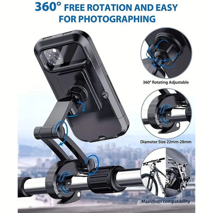 Waterproof Motorcycle Bike Mobile Phone Holder Universal Bicycle GPS 360°Swivel Phone Mount
