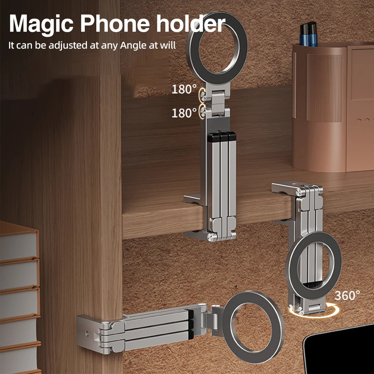 Portable Magnetic Phone Holder Aluminum Alloy 360 Rotating Foldable Tripod for Travel/Car,Travel Stand for Plane Train