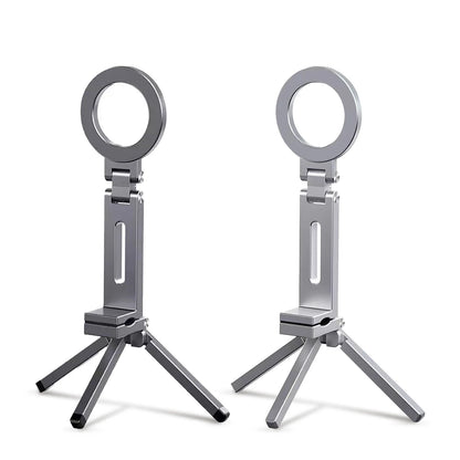 Portable Magnetic Phone Holder Aluminum Alloy 360 Rotating Foldable Tripod for Travel/Car,Travel Stand for Plane Train