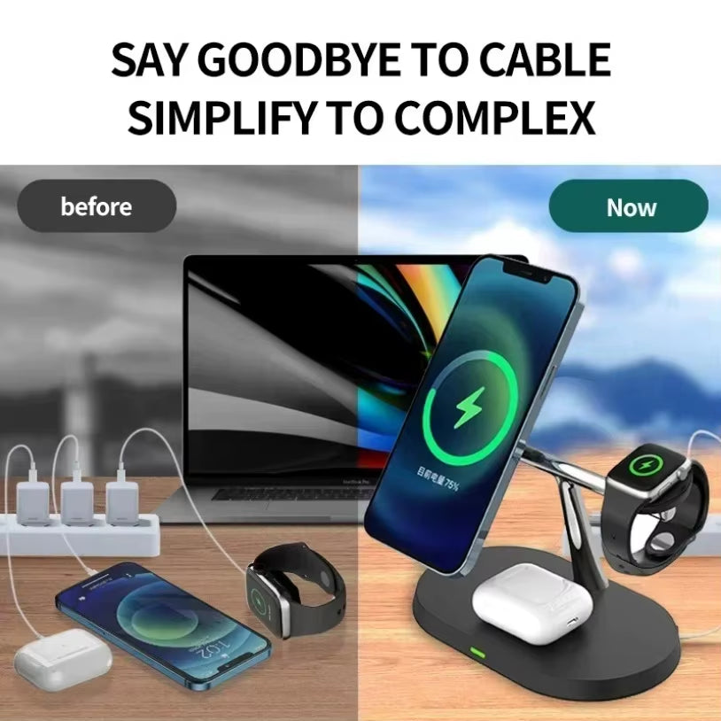 3 in 1 Magnetic Wireless Charger Stand for Iphone 16-12 Pro Apple Watch 9 8 Airprods 3 in 1 Macsafe Fast Charging Station