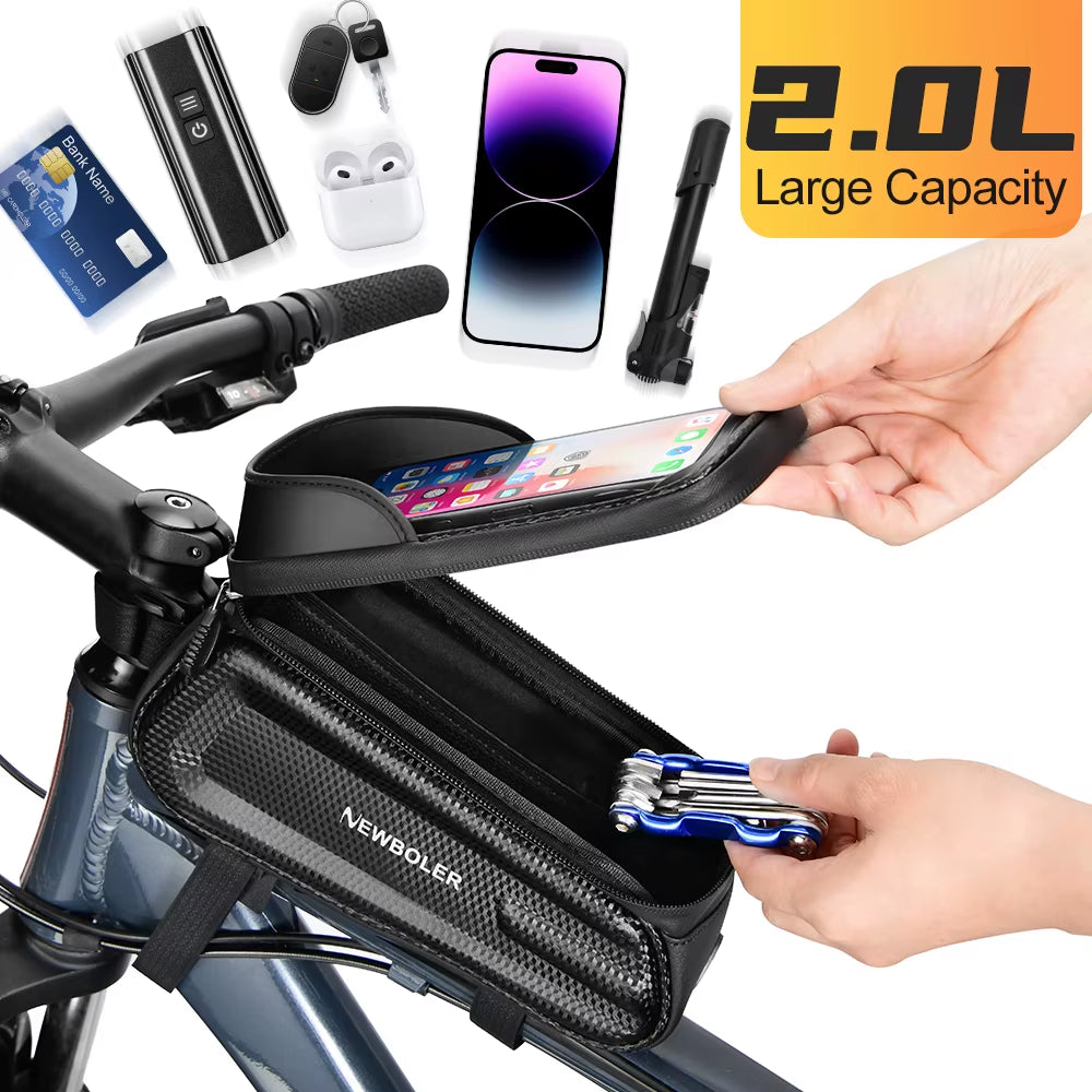 2L Bicycle Bag Cycling Top Front Tube Frame Bag Waterproof 7.2Inches Phone Case Storage Touch Screen MTB Road Bike Bag