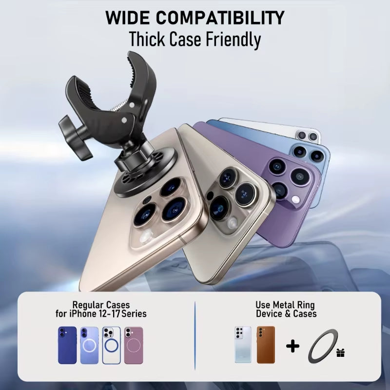 Magnetic Phone Holder Heavy-Duty Clamp Mount with 360° Rotation Slip Suction Pad Compatible with Treadmill Golf Cart Stroller